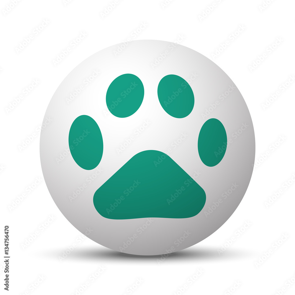 Green Paw Print icon on white sphere Green Paw Print icon on white sphere