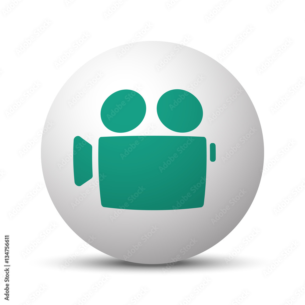 Green Video Camera icon on white sphere Green Video Camera icon on white sphere