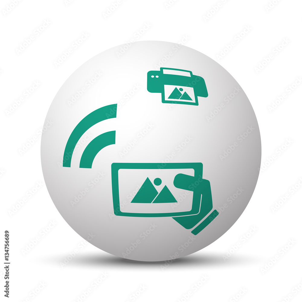 Green Mobile Photo Printing icon on white sphere Green Mobile Photo Printing icon on white sphere