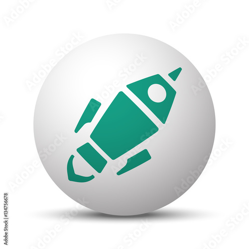 Green Rocket Launch icon on white sphere