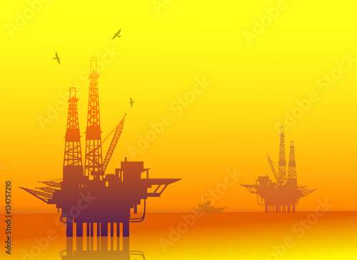 Oil Rig at Sunset - Vector