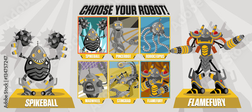 videogame fighting game select player screen robots battle