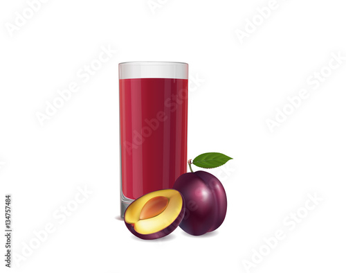 illustration of juice and fresh plum