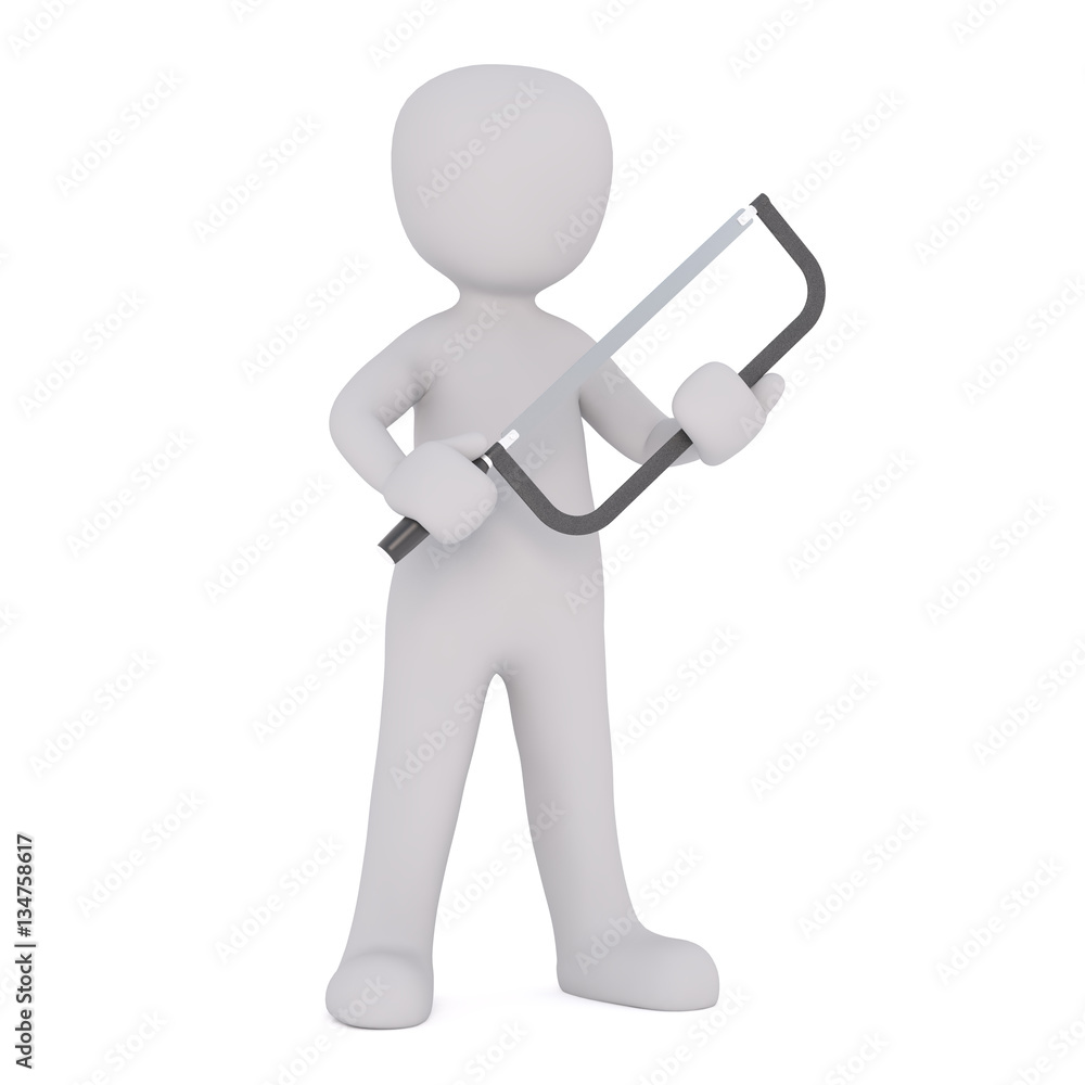 Cartoon Character Holding Large Hack Saw Cartoon Character Holding Large Hack Saw
