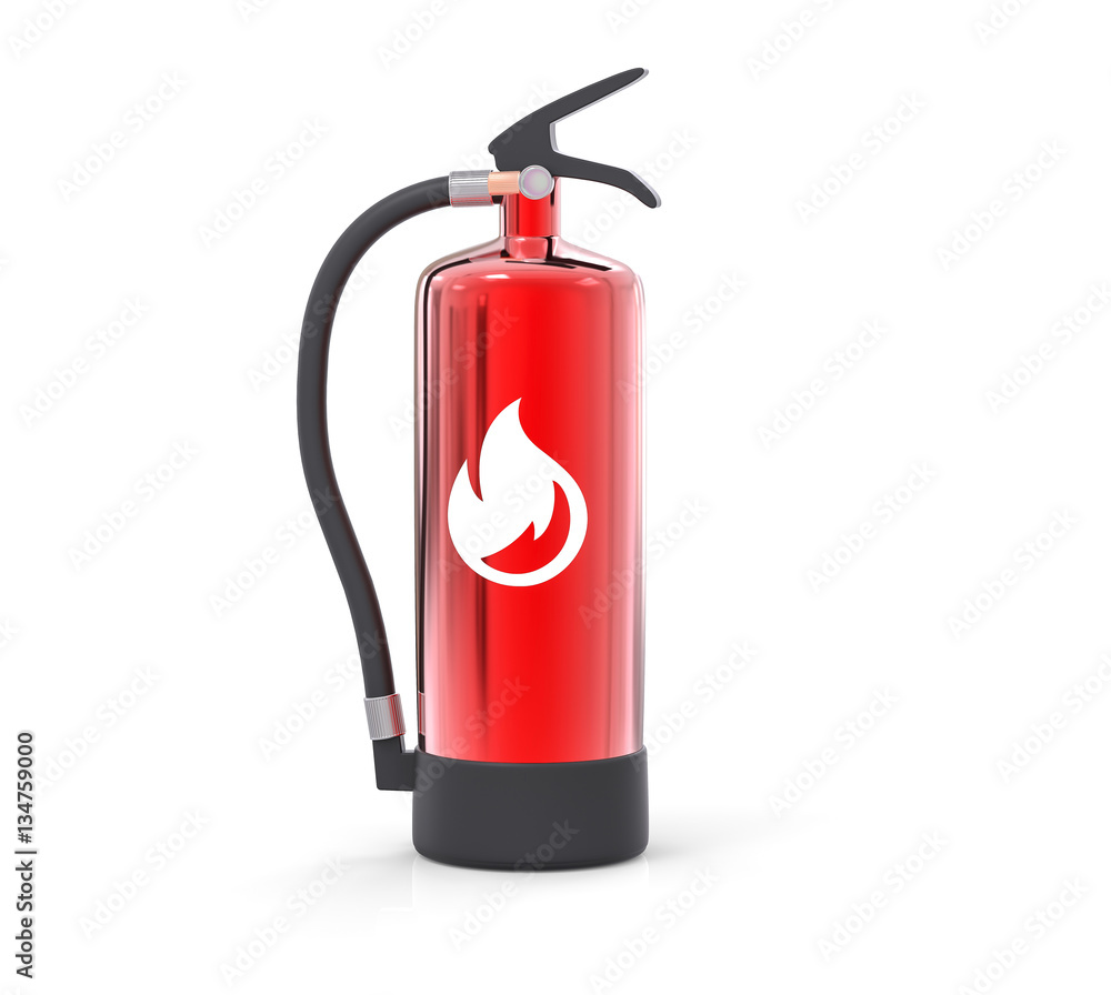 3D Isolated Red Fire Extinguisher Danger Safety Concept Illustra
