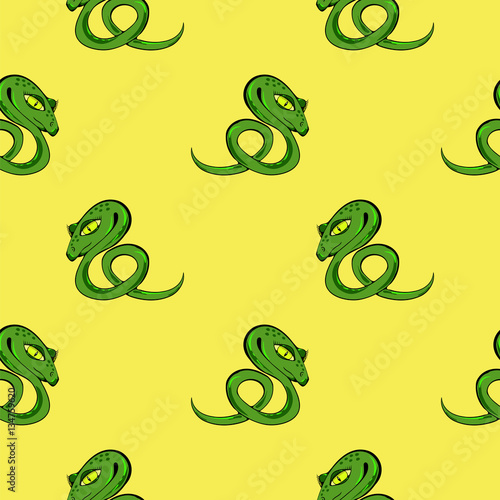 Green Snake Seamless Background. Animal Pattern. Attack Crawling  Danger Predator