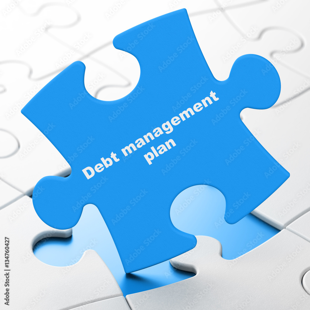 Business concept: Debt Management Plan on puzzle background Business concept: Debt Management Plan on puzzle background
