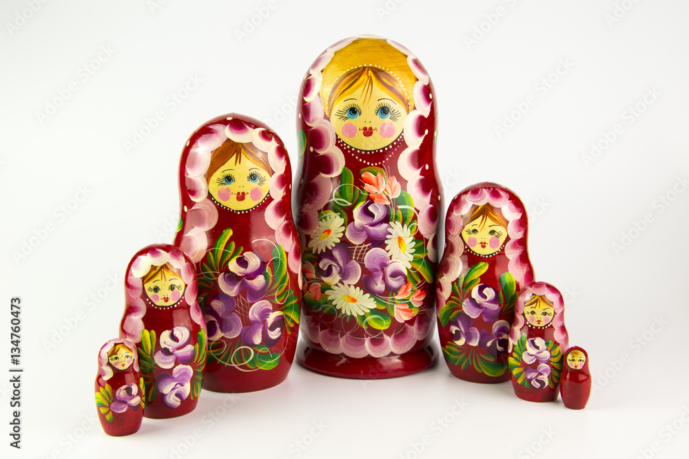 Fototapeta premium Russian nesting dolls on a white background.