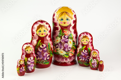 Russian nesting dolls on a white background. © bujhm159