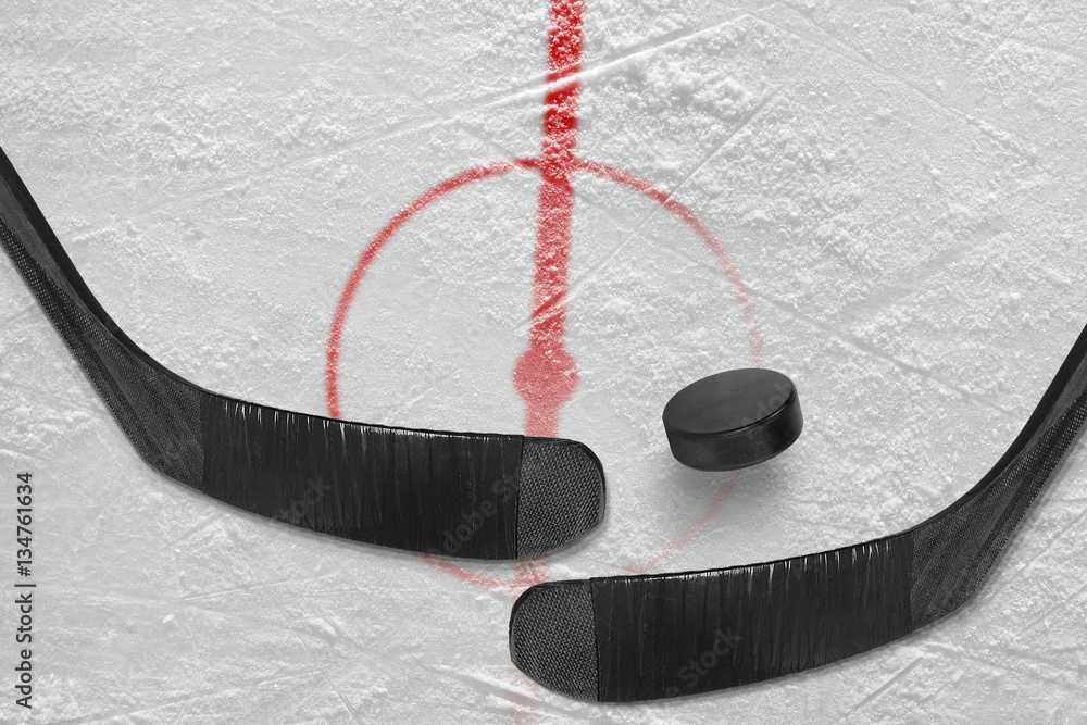 Obraz premium Fragment of ice hockey rink with sticks