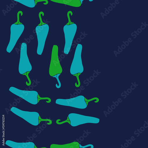 Vertical seamless pattern of harvest, jalapeno peppers,hand draw
