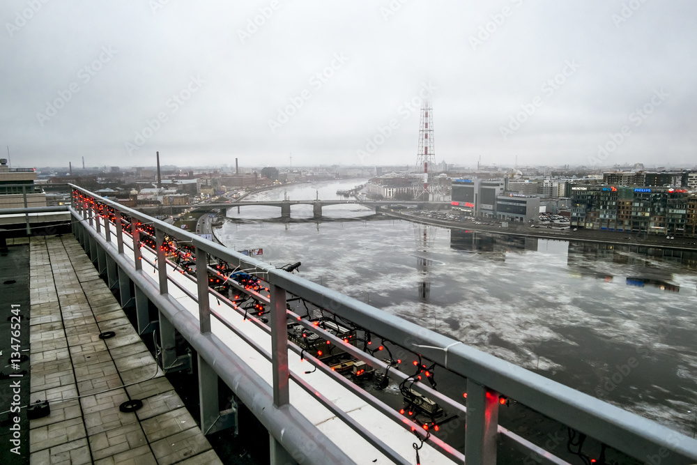 Naklejka premium The view from the height on the Neva river and television tower