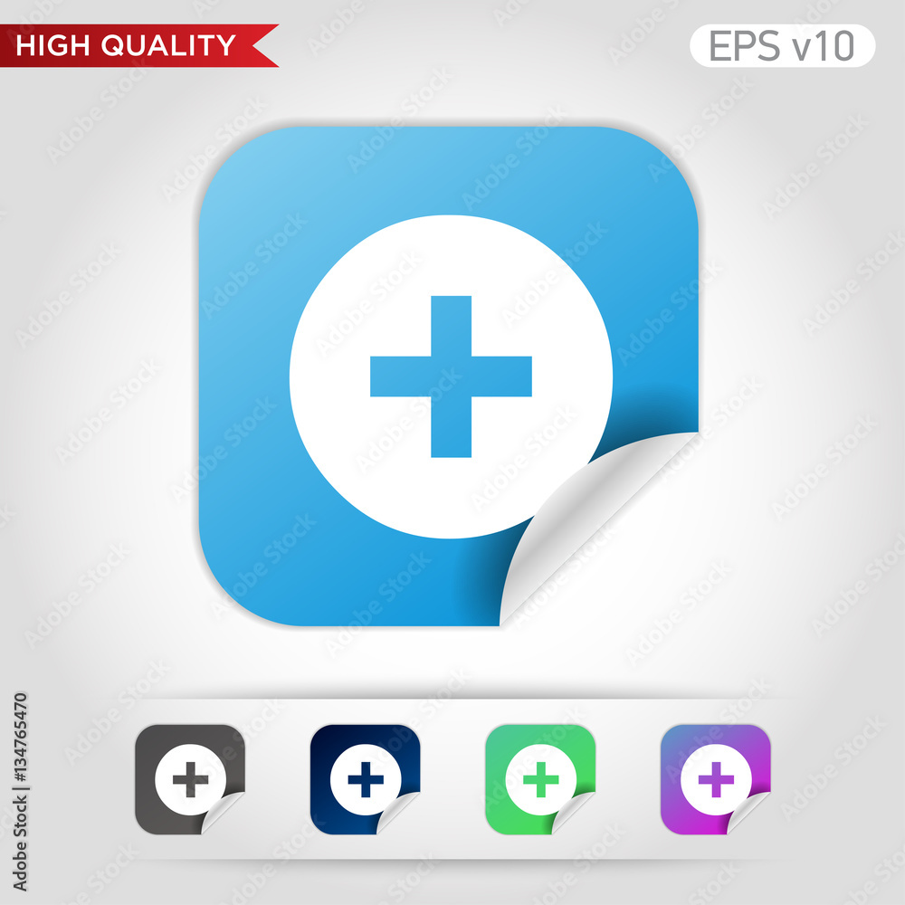Obraz premium Colored icon or button of plus symbol with background