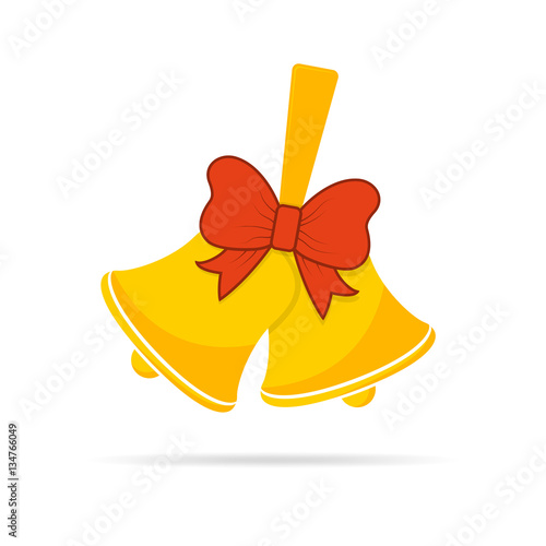 School bell with red bow. Vector illustration.