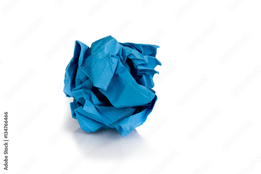 Blue colored paper ball isolated on white background. Picture taken in studio with soft-box. Blue colored paper ball isolated on white background. Picture taken in studio with soft-box.