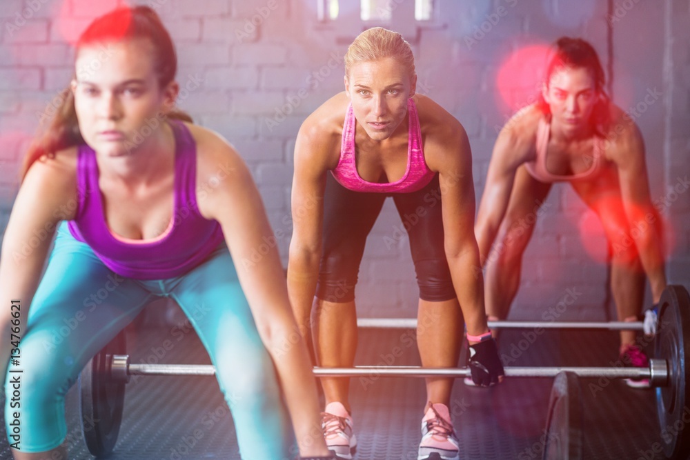 Naklejka premium Female athletes lifting barbells