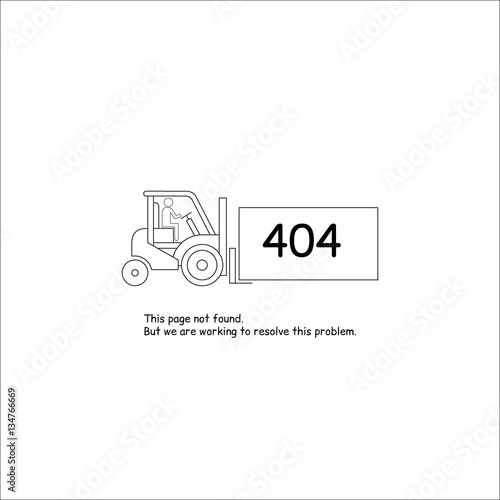 Error 404. Website template. This page not found. Forklift carries a box labeled 404. Minimalistic design