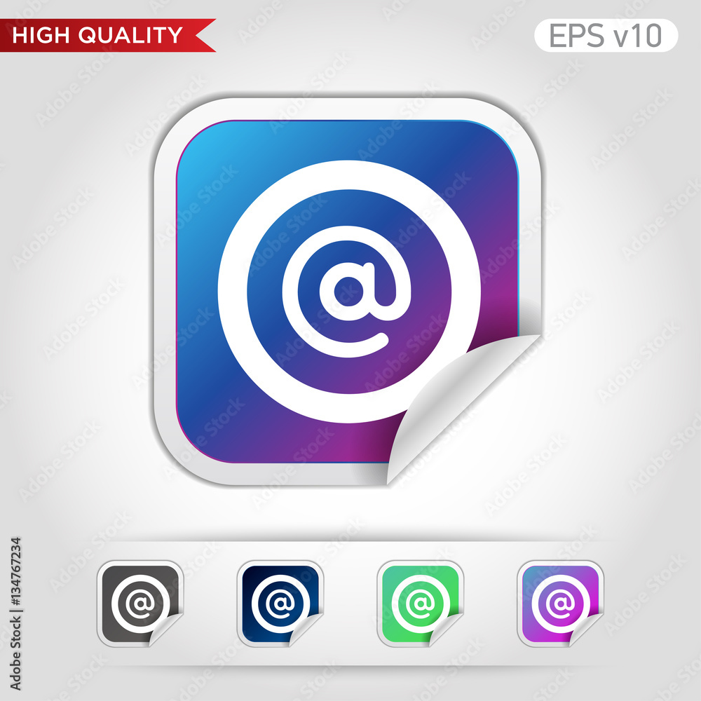 Colored icon or button of commercial at symbol with background