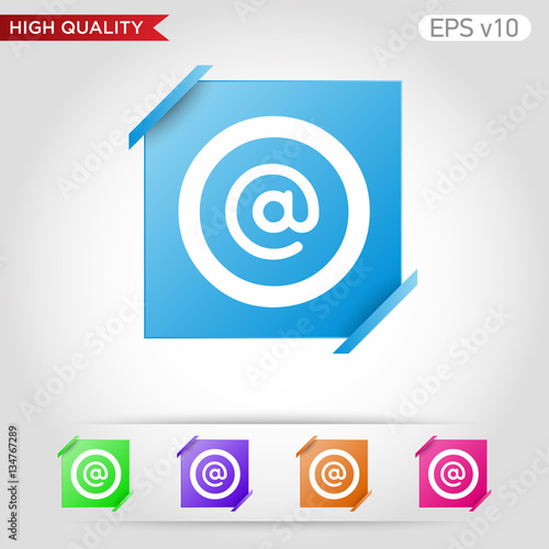 Colored icon or button of commercial at symbol with background