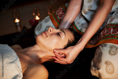 Oil relaxing head massage. Relaxation and therapy