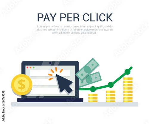 Pay Per Click flat style banner. Internet advertising, online business concept. Modern illustration for web design, marketing and print material.