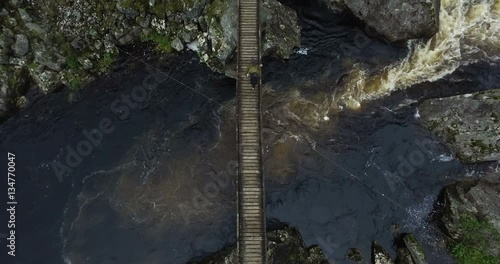 Drone shot of a bridge at Vøringsfossen, Norway