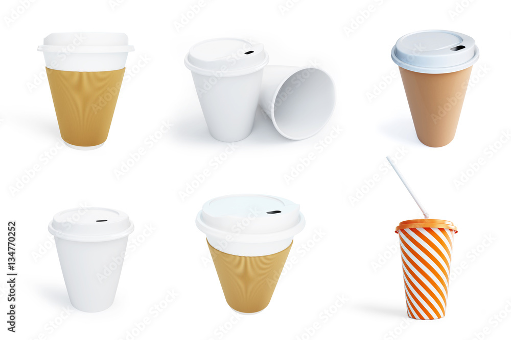 paper coffee cup set Isolated on White Background. 3D illustration ...