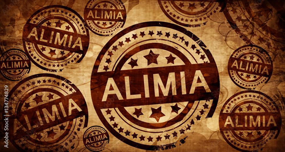 Alimia, vintage stamp on paper background