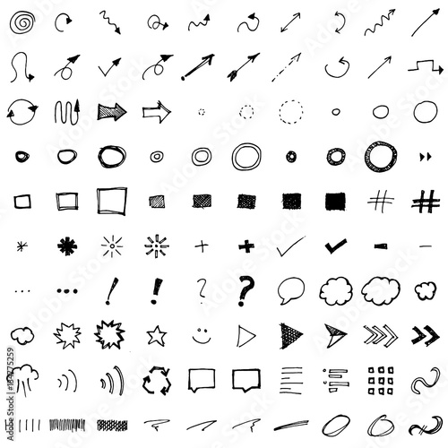 One Hundred hand drawn cartoon and comic symbols