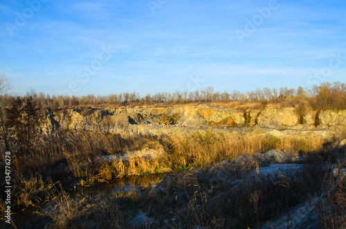 Beautiful view on a granite quarry, Kremenchug, Ukraine