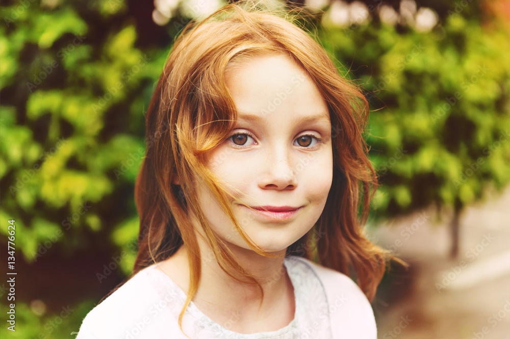 Close up outdoor portrait of adorable little girl of 8-9 years old Close up outdoor portrait of adorable little girl of 8-9 years old