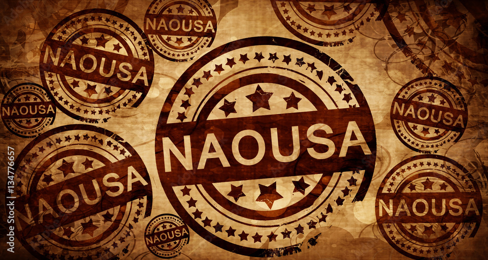 Naousa, vintage stamp on paper background