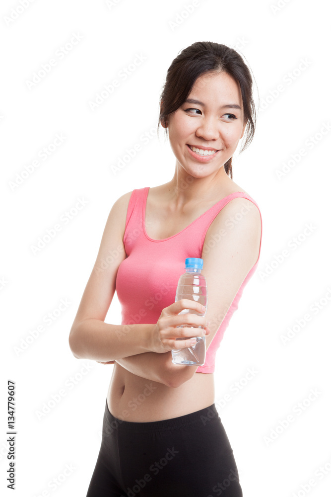 Beautiful Asian healthy girl with bottle of drinking water. Beautiful Asian healthy girl with bottle of drinking water.