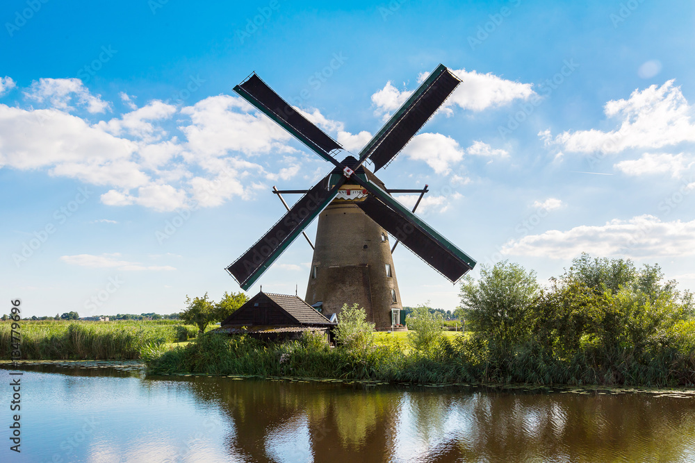 Windmills and canal in Kinderdijk