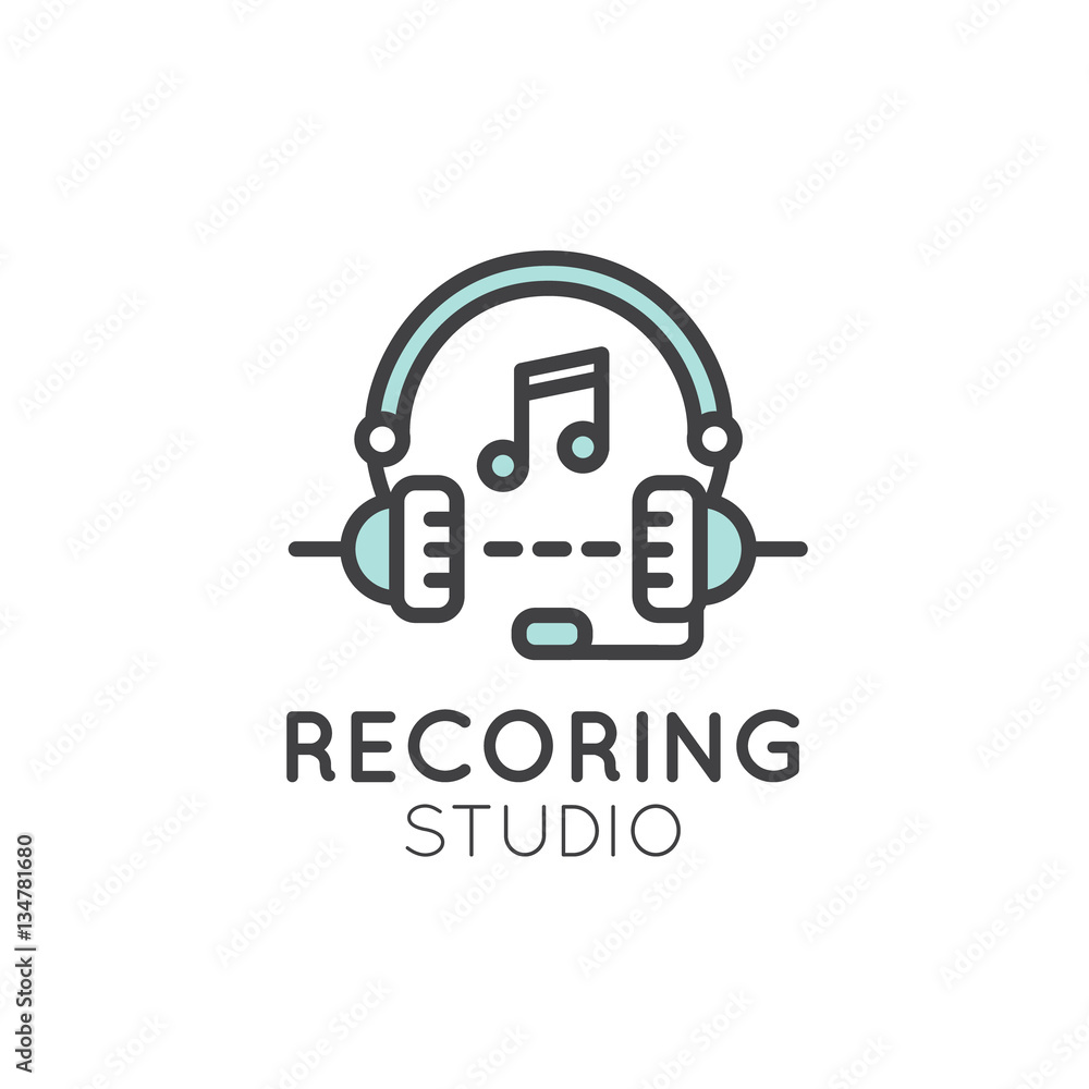 Simple Vector Icon Style Music Logos. Recording Studio Label. Podcast and Radio Badge with Sample Text. Design with Waves, Headphones and Mixing console Simple Vector Icon Style Music Logos. Recording Studio Label. Podcast and Radio Badge with Sample Text. Design with Waves, Headphones and Mixing console