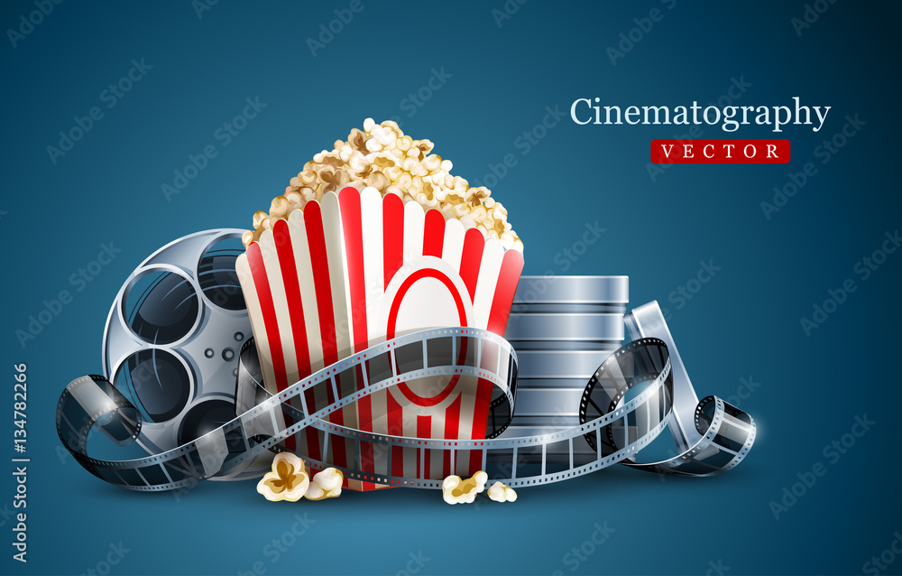 Fototapeta premium Movie film reel and popcorn