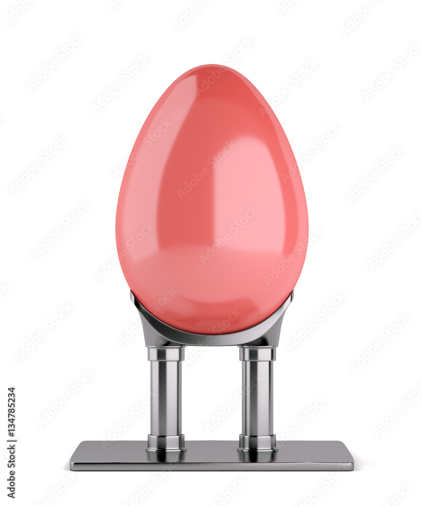 Red easter egg on metal stand isolated on white background. 3d rendering Red easter egg on metal stand isolated on white background. 3d rendering