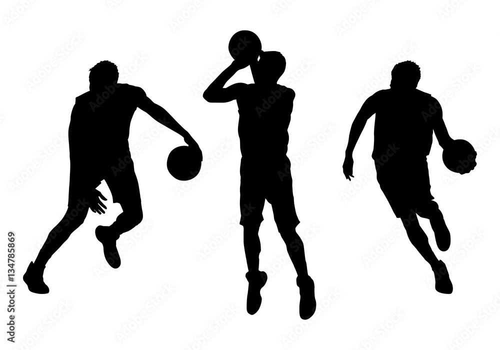 Naklejka premium Set of basketball players vector silhouettes
