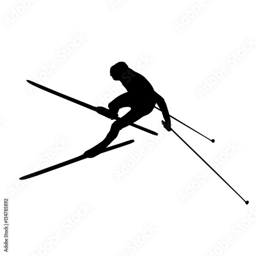 Cross-country skiing, unusual aerial view. Vector silhouette