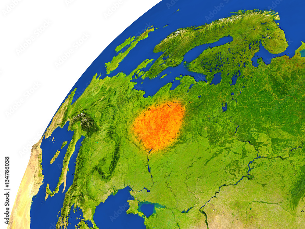Country of Belarus satellite view