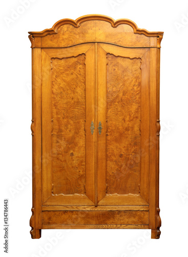 Antique wood wardrobe isolated on white photo