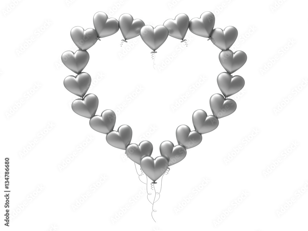Obraz premium 3D illustration silver balloon hearts frame