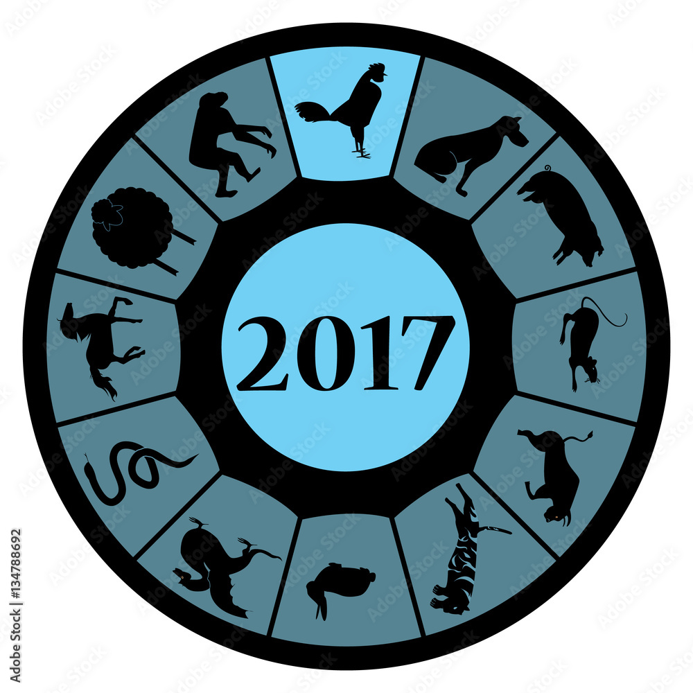 Chinese Zodiac for 2017 with rooster on top Chinese Zodiac for 2017 with rooster on top