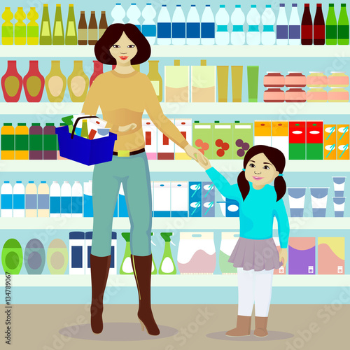 Mother and daughter in grocer