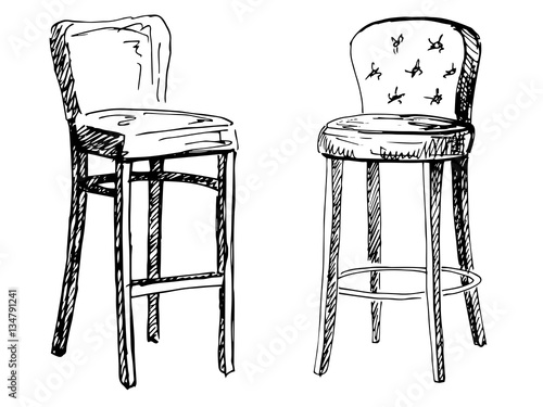 Two bar chair isolated on white background. Vector illustration in a sketch style.