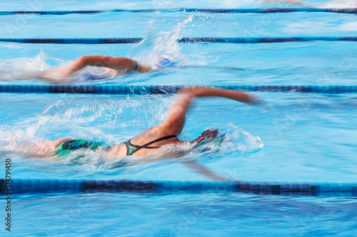 Freestyle swimmer.  Motion blurred image © soupstock