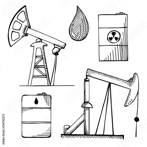 Industrial sketch icons. Industrial objects isolated on white background. Vector illustration.