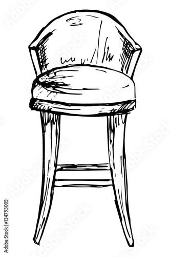 Bar chair isolate on white background. Vector illustration in a sketch style.