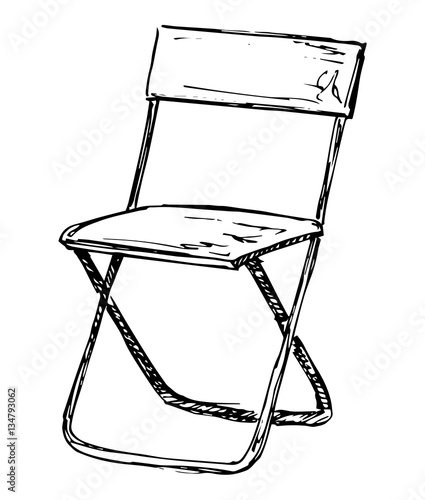 Folding chair isolated on white background. Vector illustration in a sketch style.