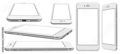 Smartphone with blank screen and isolated on the white background, high resolution, detailed image. Template, mockup.